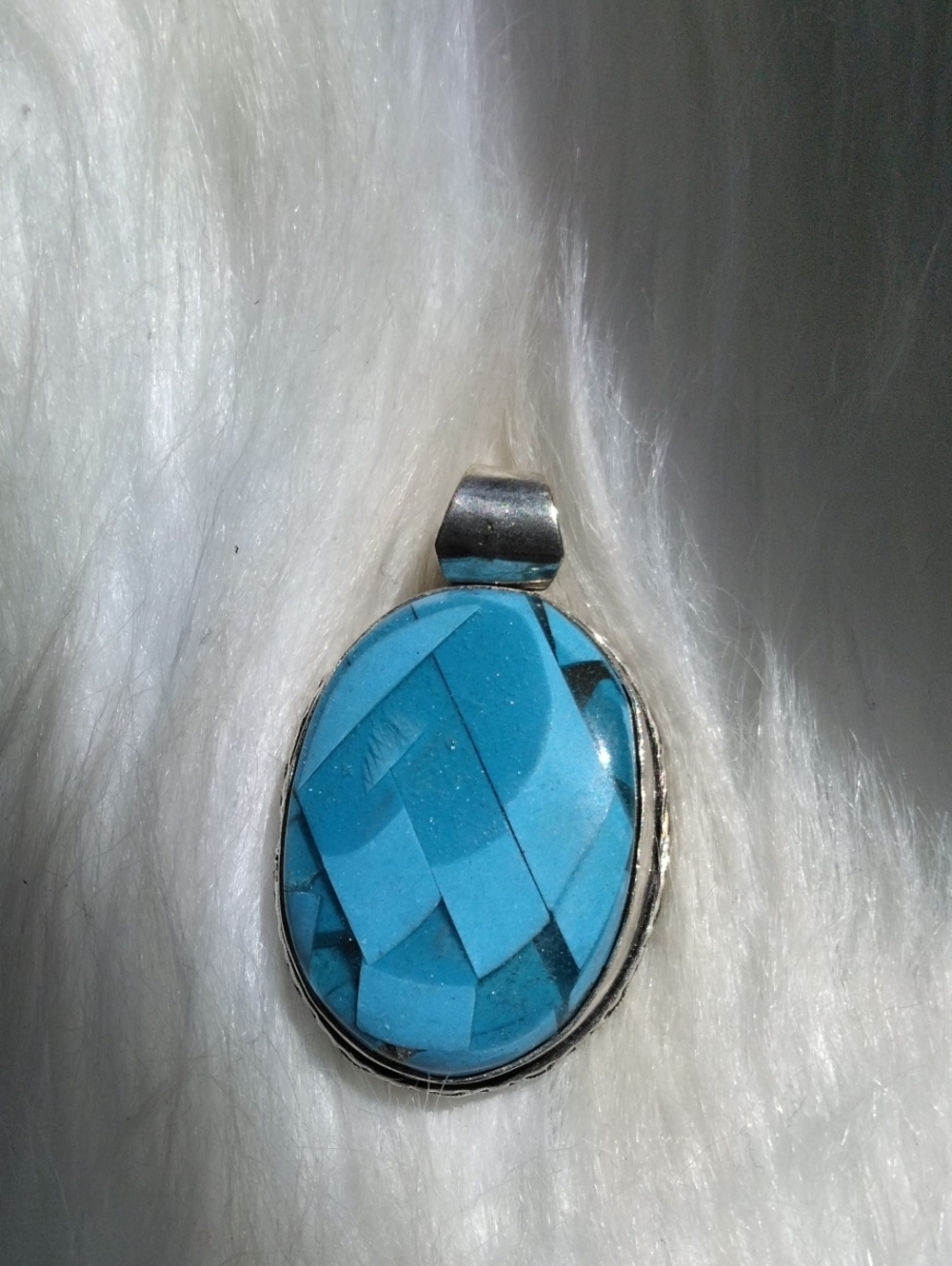 Amazing Blue Howlite Inlay Silver Plated Gemstone Necklace Pendant